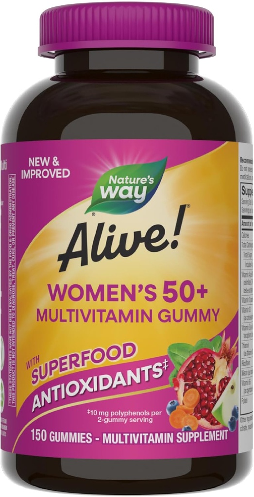 ¡La naturaleza está viva! Multivitaminas de goma diaria de las mujeres, suplementos de las mujeres, apoyos corazón sano, huesos de cerebro,* B-Vitamins, sabor de baya mixta, 150 Gummies (paquete mayo Vary)