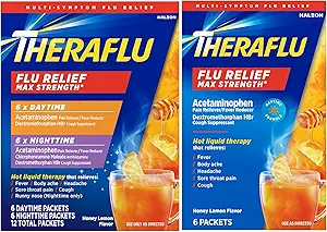 Theraflu Max Strength Daytime &amp; Nighttime Flu Symptom Relief Honey Lemon Flavor Powder &amp; Daytime Flu Symptom Relief Honey Lemon Powder, 6 Daytime + 6 Nighttime, & 6 Honey Lemon Flavor Powder Packets