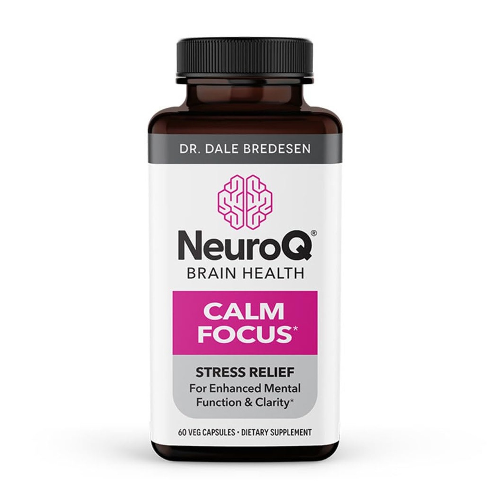 NeuroQ Calm Focus Capsules - Stress Relief Supplement - Supports Mental Function & Relaxation - Sensoril Ashwagandha, Magnesium, GABA, L-Theanine, Andino Cocoa & Kava Kava - 60 cápsulas