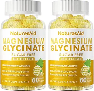 Magnesium Glycinate Gummies 1000mg - Sugar Free Magnesium Potassium Supplement with Vitamin D, B6, CoQ10 for Calm Mood & Sleep Support - 60 Pineapple Gummies -1 Pack