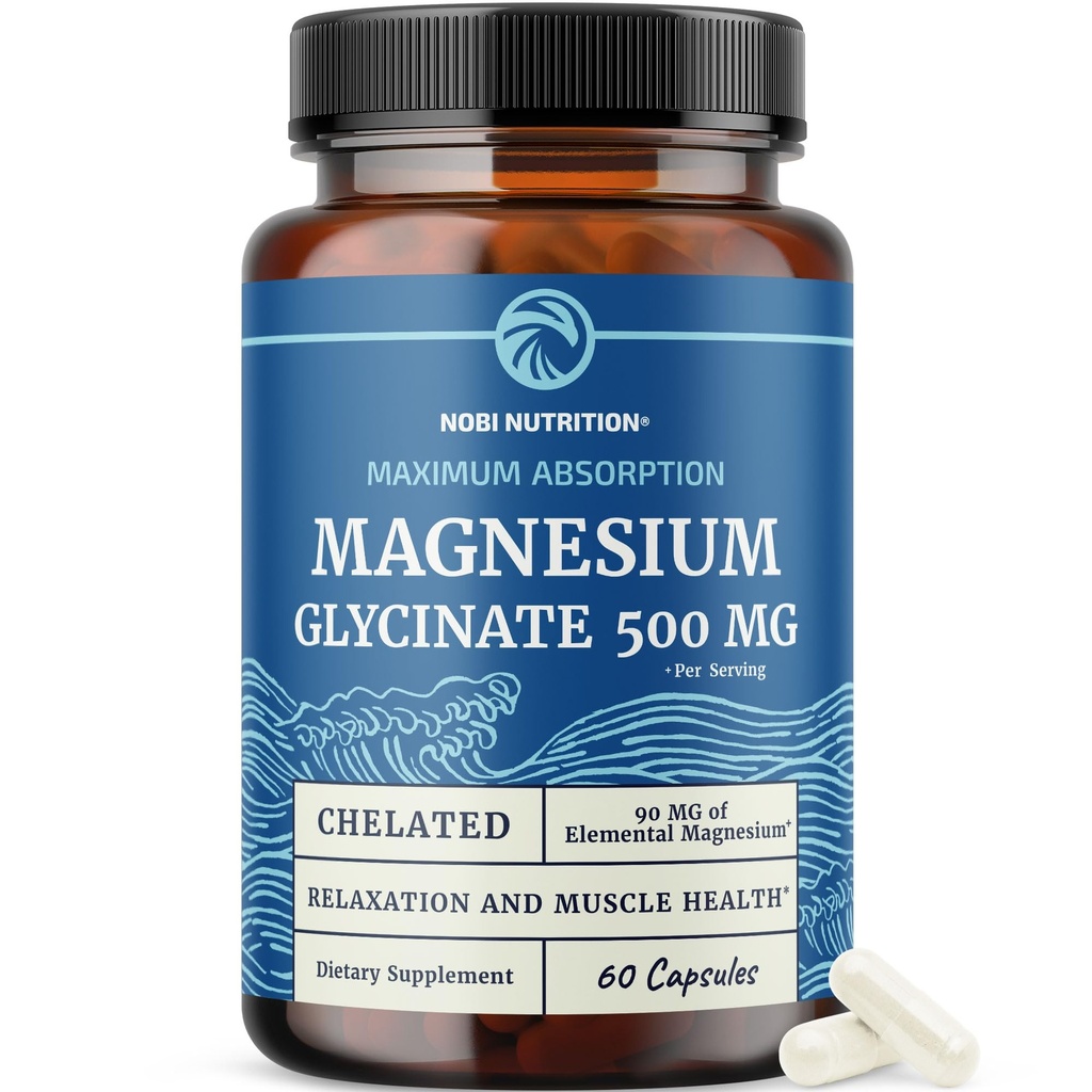 Magnesium Glycinate 500mg ← Chelated for High Absorption ¦ Muscle Relaxation, Bones, Heart, Nerve, Sleep &amp; Calm Support for Women &amp; Men ← Magnesium Chelate Supplement &amp; Bisglycinate Complex ← 60ct