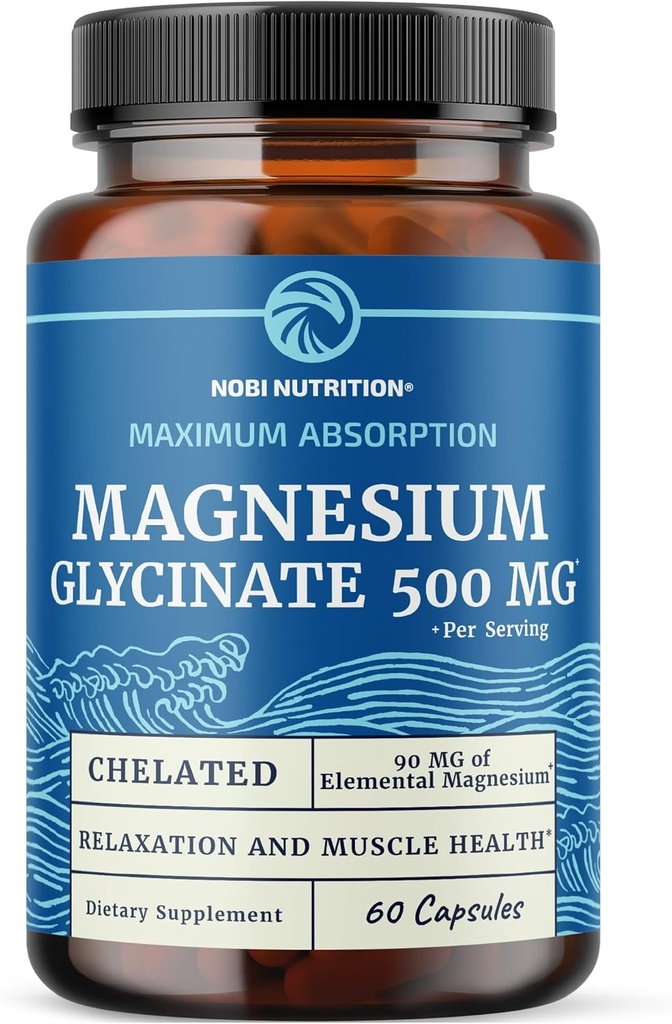 Magnesium Glycinate 500mg ← Chelated for High Absorption ¦ Muscle Relaxation, Bones, Heart, Nerve, Sleep &amp; Calm Support for Women &amp; Men ← Magnesium Chelate Supplement &amp; Bisglycinate Complex ← 60ct