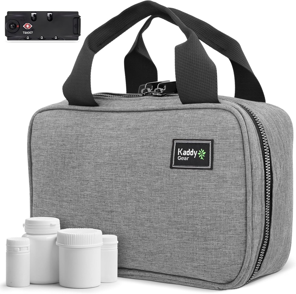 Kaddy Caja de Organizador de Píldoras Seguros, Almacenamiento para Botellas de Medicina o Suplementos; Toiletry; Viaje o hogar, TSA Cerradura Aprobada(Grey)