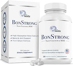 Suplemento de calcio de Nano – Soporte de 7 en-1 con MSM, Vitamina D3, K1, Magnesio, Zinc – Calcio de alta absorción para hombres de mujeres – Vitaminas para juntas de huesos – Hecho en EE.UU. – 120 cápsulas