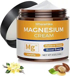 Crema natural de magnesio tópico para el sueño,Loción de magnesio nocturna para el dolor y los calambres,Relajación muscular,Calma, Hidratación profunda para el cuidado de la piel.(Vanilla)