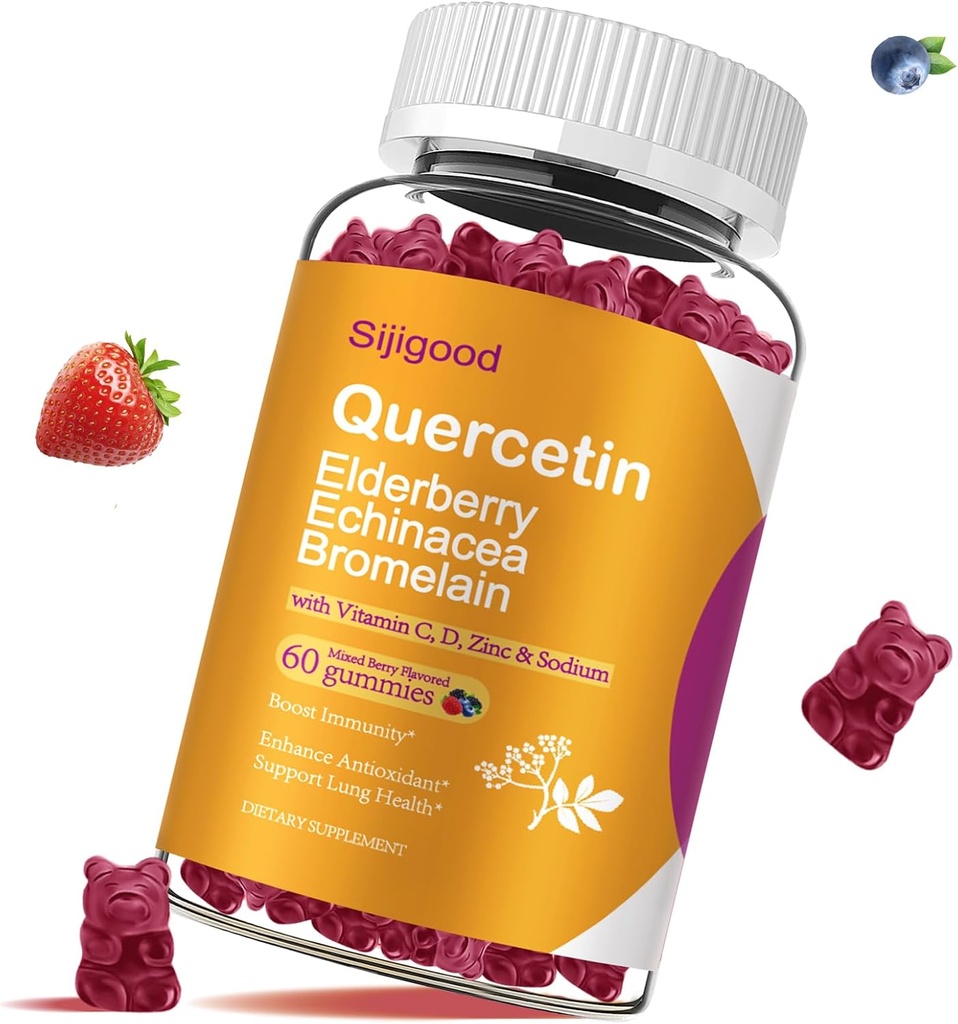 Quercetin Gummies with Bromelain, Elderberry, Echinacea, Vitamina C D Zinc - Immune System Support 60 Condes Pure Quercetin Gummies for Kids &amp; Adults