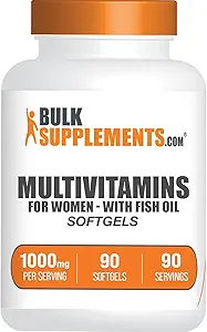 BulkSupplements.com Multivitamin for Women Softgels - Suplemento Multivitamínico diario, multimineral para mujeres con aceite de pescado - Gluten Free, 1 Softgel por Serving (1000mg), 90 Cuenta (Pack of 1)