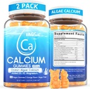 Calcio Gummies 600mg - Suplemento Calcio para Mujeres, Ocean Algae Calcio tóxico Vitamina D3, K2, Magnesio tención para Bone Strength, Muscle & Immnue Silenciosos Algae Calcium, 70+ Mineral, Vegan,2PACK