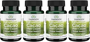 Swanson Full Spectrum Cacao (Raw Cocoa) - Herbal Supplement Promoting Mild Energy Support - Traditional Whole Fruit Formula - (60 cápsulas, 400 mg cada uno) 4 Pack