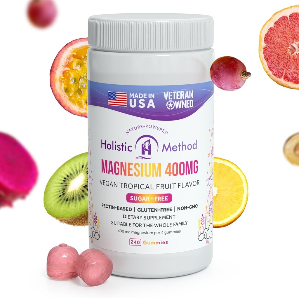 Magnesium Citrate Gummies - Sin azúcar, Vegan y No GMO para mejor sueño y relajación - Sin alcohol de azúcar - Suplemento de magnesio para adultos, adolescentes y niños - Frutas tropicales - 240 Chews
