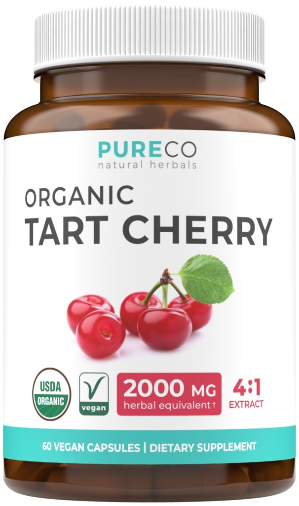 Cápsulas de cereza de tarta orgánica - Alta resistencia 4:1 Extracto de cereza de tarta Cápsulas con 2000mg Herbal Equivalente por Servir para Uric Acid Support - Vegan Non-GMO &amp; Made in the USA (2 Months Supply)