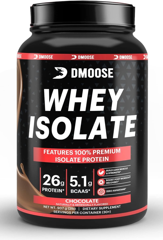 DMoose Whey Isolate Protein Powder I 26 g Protein I 5.1g BCAAS I Gluten Free I Helps Maintain Muscle Mass " Decrease Recovery Time I Chocolate &amp; Vanilla I 30 Servings