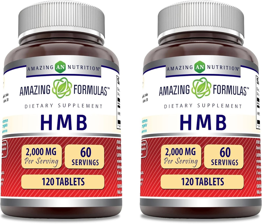 Fórmulas Asombrosas HMB 2000mg por Servir 120 Tablas Suplementarias ← No-GMO TENIDO Gluten Free TEN Made in USA (2 Pack)