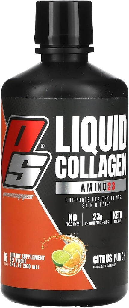 PROSUPPS Amino23 Líquido colágeno Zapatos, Citrus Punch - Collagen Peptide Post Workout Suplemento Apoyos Envejecimiento saludable, Juntas, Piel sin gluten - 16 Servimientos