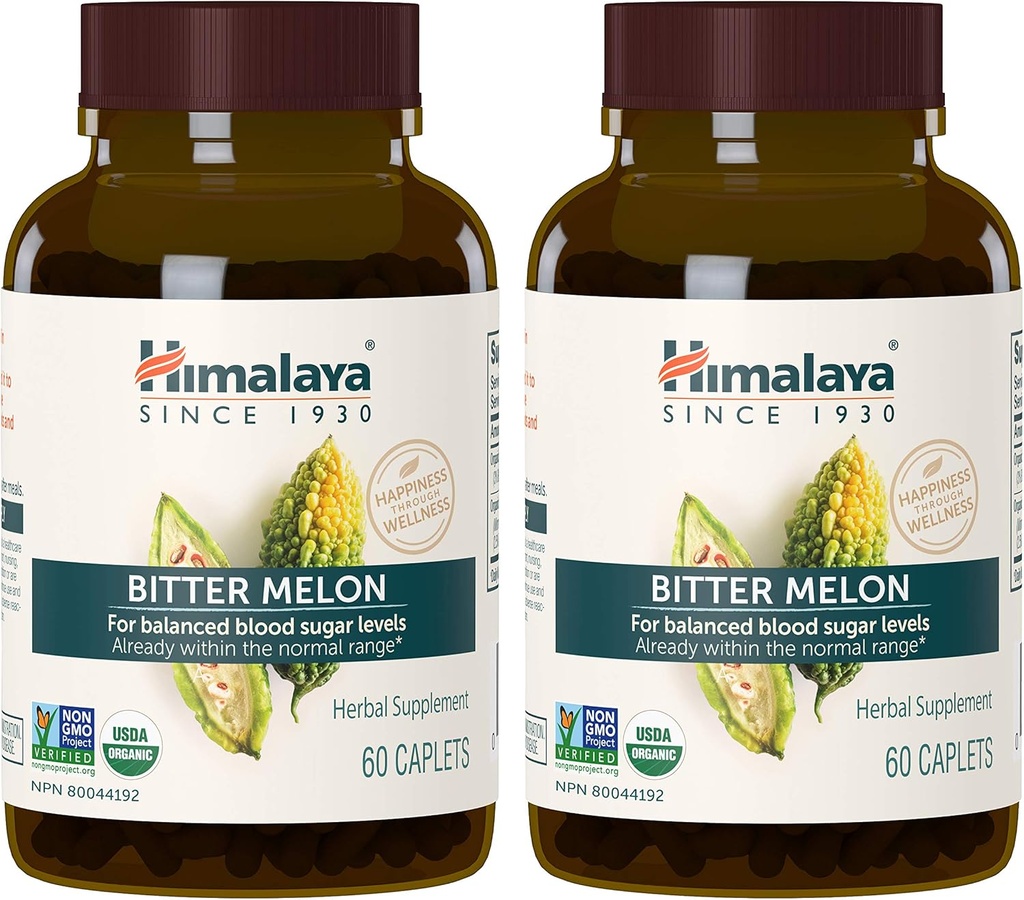 Himalaya Organic Bitter Melon - Herbal Glucose Metabolism Support - USDA Organic, Non-GMO, Vegan, Gluten Free, Additive Free, 660 mg, 60 cápsulas (Pack of 2)