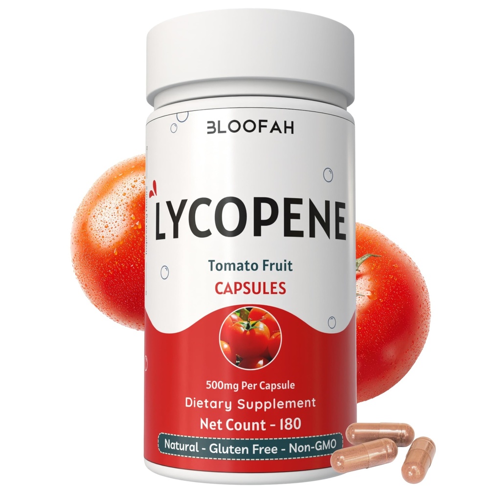 Lycopene Supplement Capsules 500mg – Tomato Fruit Powder with Natural Lycopene for Antioxidant & Daily Wellness Support | Gluten Free, Non-GMO Lycopene Supplements for Men