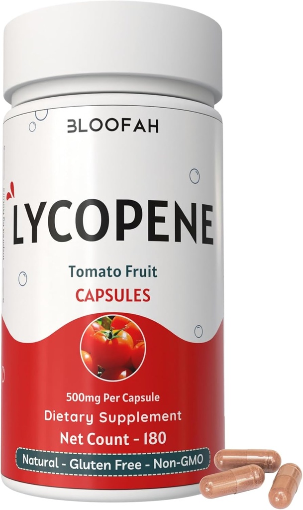 Tomato Powder Capsules 500mg - 180 Conde (Lycopene) Natural Carotenoide Suplemento de Salud y Bienestar Apoyo ← Gluten Free &amp; Non-GMO, Plant Based