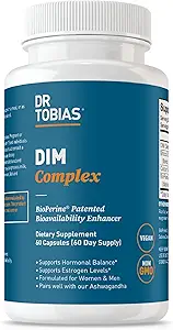 Dr. Tobias DIM Complex, Hormone Balance for Women &amp; Men, DIM Supplement with BioPerine, Broccoli Extract " Calcium D-Glucarate Estrogen Detox Balance Complex, Non-GMO, Vegan, 60 cápsulas