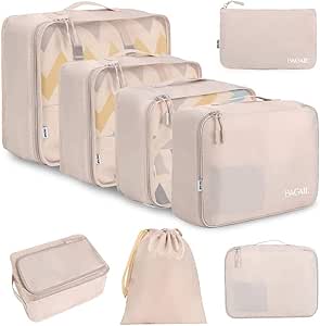 BAGAIL 8 Conjunto Embalaje Cubos Empaquetado Organizadores para accesorios de viaje-Cream