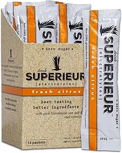 Superieur Electrolyte Powder Packets - Vegan Electrolyte Hydration Powder w/Sea Minerals - Keto Friendly, Non-GMO, Zero Sugar Electrolyte Suplemento - Healthy Sports Drink - Citrus (14 Packets)