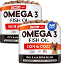 STRELLALAB Omega 3 para perros - (360Ct) Fish Oil Treats - Alergía &amp; Itch Relief Skin &amp; Coat Suplemento - Dry Itchy Skin, Anti Shedding & Hot Spots Tratamiento - Pet Salmon Oil Chews - Chicken Flavor