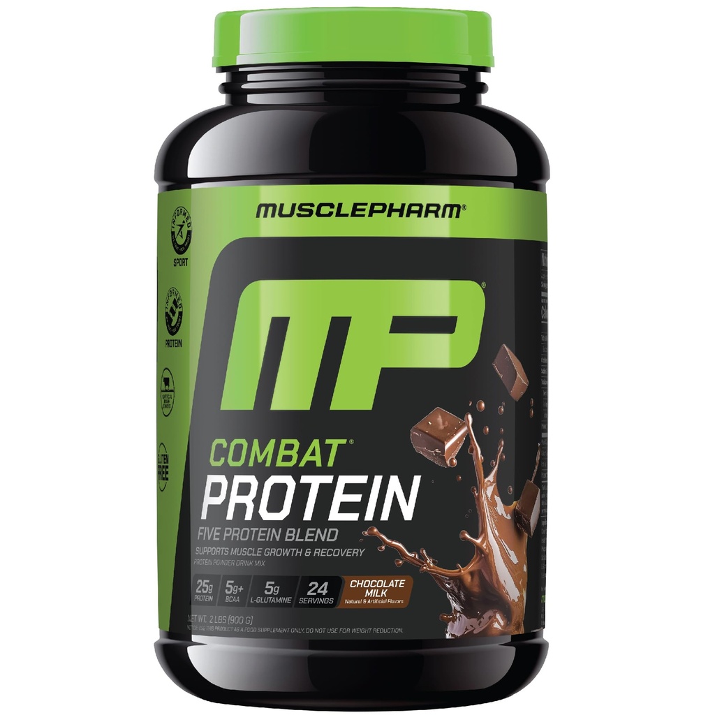 Muscle Pharm Combat Protein Powder, Chocolate Milk Flavor, Fuels Muscles for Productive Workouts, 5 Protein Sources Including Whey Protein Isolate & Egg Albumin, Gluten Free, 2 lb, 24 Servings