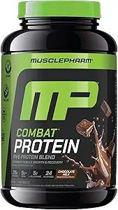 MusclePharm Combat Protein Powder, Chocolate Milk Flavor, Fuels Muscles for Productive Workouts, 5 Protein Sources including Whey Protein Isolate &amp; Egg Albumin, Gluten Free, 2 lb, 24 Servings
