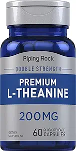 Piping Rock L-Theanine Suplemento 200mg ← 60 Capsules  Premium Double Strength ← Non-GMO, Gluten Free