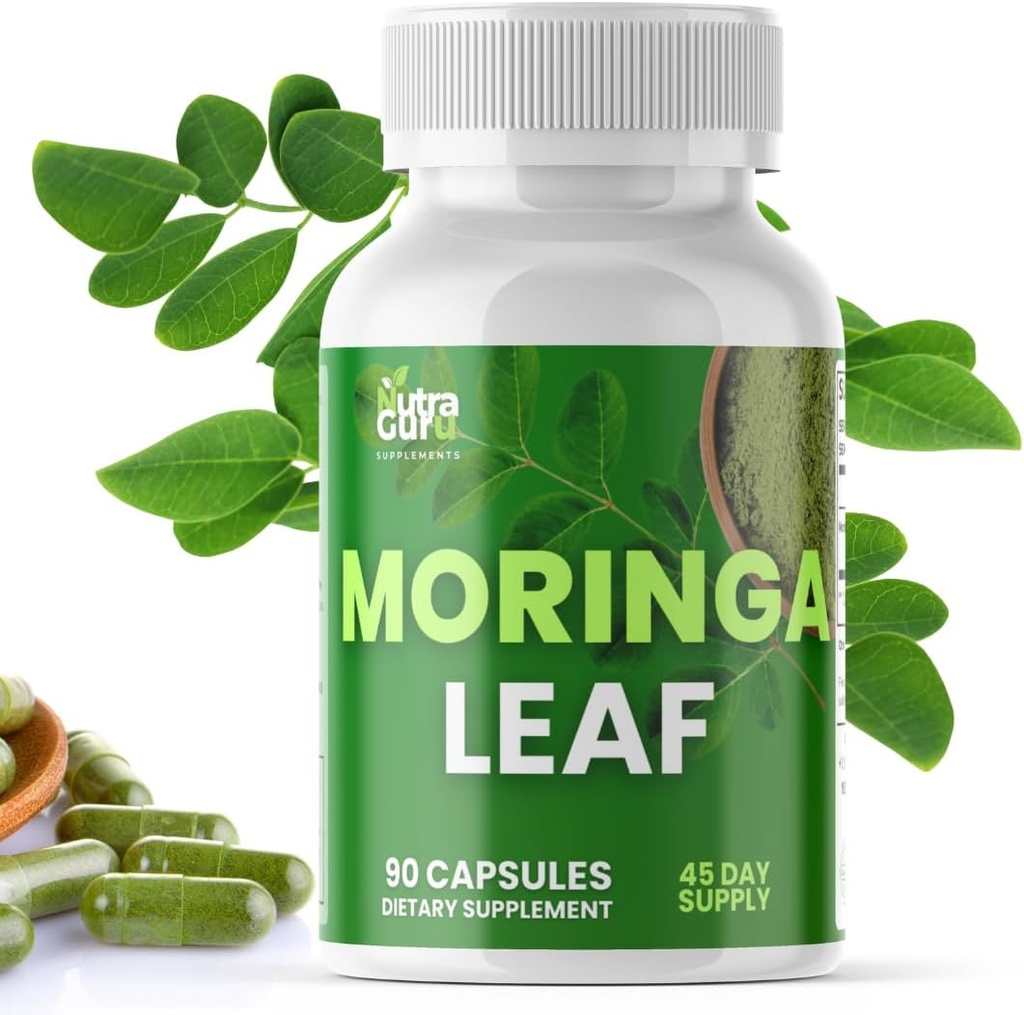 Moringa Capsules – 90 Pure Moringa Powder Capsules Empaquetados con Nutrientes para Apoyo Inmunitario y Salud Diario
