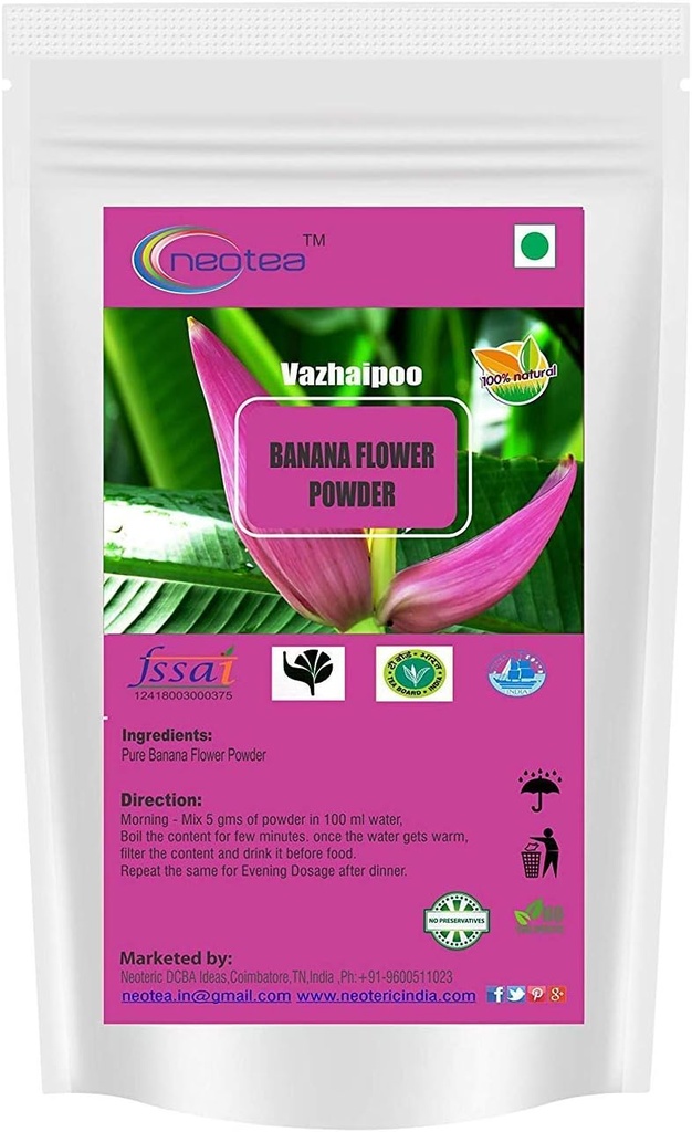 Neotea Musa Flower Powder | Vazhaipoo Powder | Organic Banana Flower Powder | Rich in Fiber | Gluten-Free, Vegan Superfood | Ideal for Smoothies, Baking, & Cooking | 100% Natural, Non-GMO 300 GM
