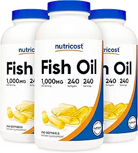 Nutricost Fish Oil 1000mg (560mg de Omega-3), 240 Softgels (3 botellas)