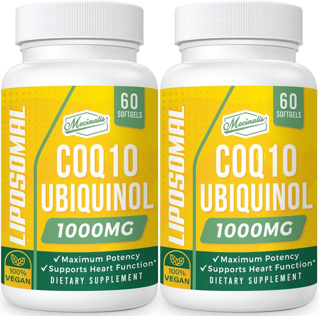 1000mg Liposomal CoQ10 Softgels ← Mejor Absorción CoQ10 Ubiquinol Suplemento  Función del corazón " Energía Producción de energía ← Forma activa antioxidante de la coenzima Vegan Q10 ← Non-GMO TEN 120 Softgels