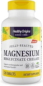 Orígenes saludables Magnesium Bisglycinate Chelate (No-GMO, Gluten Free, Cardiovascular Support, Bone Support, Neurological Support, Vegan), 120 Tablets