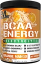 EVL BCAAs Amino Acids Powder - BCAA Energy Pre Workout Powder para la recuperación muscular crecimiento y resistencia - Rehidratación de la bebida de recuperación de postes con 6 electrolitos clave - Mango naranja