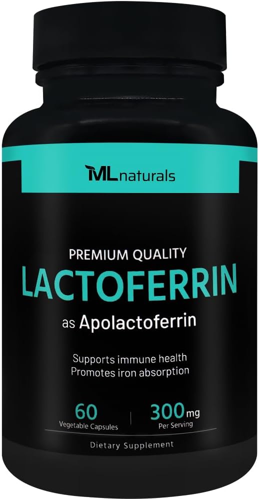 ML Naturals Lactoferrina 300 mg 60 cápsulas vegetales Admite un sistema inmunológico saludable y absorción de hierro, NSF-Certified & cGMP-Compliant
