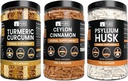 PURE ORIGINAL INGREDIENTES Ceylon Cinnamon, Psyllium Husk y Turmeric Capsule Bundle (730 capsules cada uno), No Magnesio o Rice Fillers