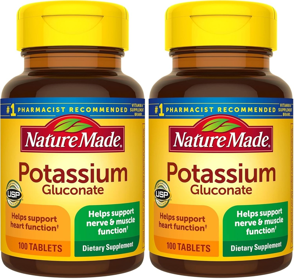 Nature Made Potassium Gluconate 550 mg, Suplemento dietético para el apoyo a la salud cardíaca, 100 Tabletas, 100 Day Supply (Pack of 2)