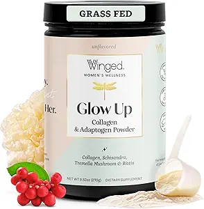 Ganada Wellness Glow Up, Colagen Powder for Women - Hair, Skin & Nails Beauty Supplement with Grass-Fed Hydrolyzed Collagen Peptides Adaptogens, Vitamina C & Biotin - 25 Servings, Unflavored