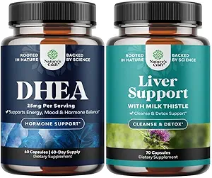 Bundle of Pure DHEA 25mg for Women and Men for Mood Energy and Immune Support and Liver Cleanse and Detox " Repair Formula - Herbal Liver Support Supplement
