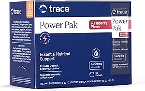 Trace Minerals Power Pak Multivitamin y Packets Multimineral - Electrolyte Support - 1200 mg Vitamin C Plus 70 Raspberry Flavor - 30 Packets
