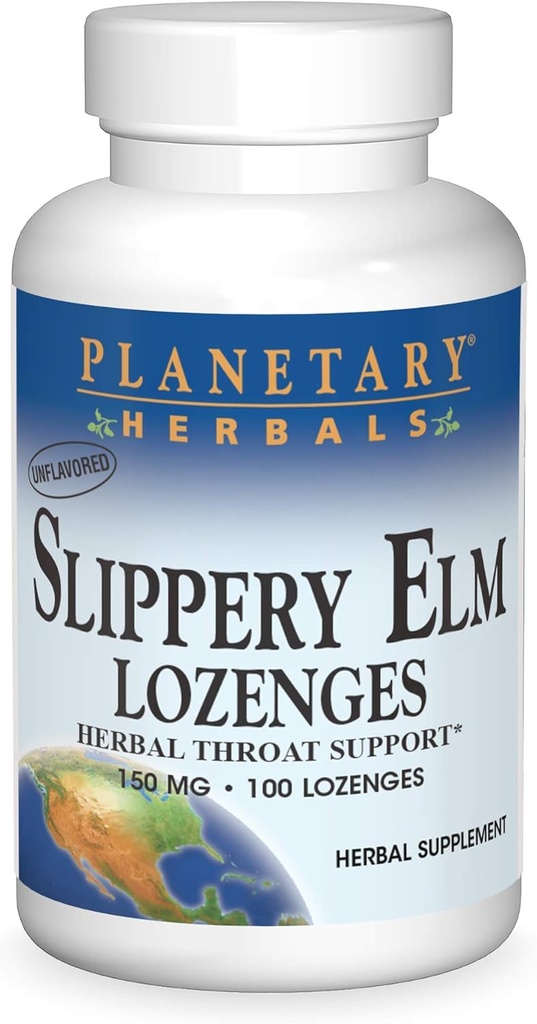 Herbals planetarios resbaladizos Elm Lozenges, Herbal Throat Support, 100 Lozenge