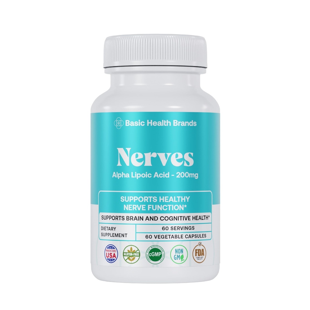 Marcas básicas Nerves Ácido Lipoico alfa, 200 mg, Función de neurona (Pack of 1)