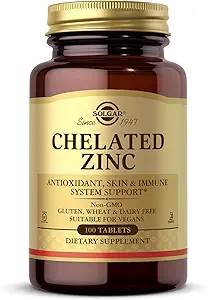 Solgar Zinc Chelated, 100 Tablets - Zinc for Healthy Skin - Supports Cell Growth & DNA Formation - Exerts Antioxidant Activity - Supports A Healthy Immune System - Non GMO, Gluten Free - 100 Servings