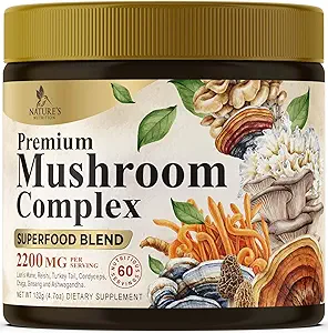 Mushroom Powder Supplements 2200mg - 11 in 1 Complex Formula Powder with Organic Lions Mane, Reishi, Cordyceps, Chaga, Turkey Tail Mushroom Extract Supplement for Memory & Brain Support - 60 Servings