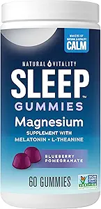 Natural Vitality CALM Sleep Gummies Magnesium Supplement, Melatonin &amp; Magnesium Citrate, Sleep Aid Gummies, L-Theanine, Gluten Free, Helps the Body Ease into Sleep, Blueberry Pomegranate 60 Count