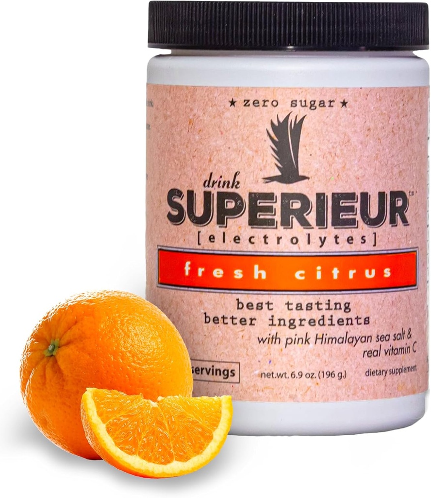 Electrolitos de superieur – Suplemento de electrolitos basados en plantas w / minerales de mar para la hidratación y recuperación – Keto Friendly, Non-GMO, Zero Sugar, Vegan Healthy Sports Drink Powder – Citrus (70 Servings)