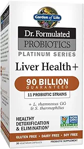 Garden of Life Dr. Formulated Probiotics Platinum Series Liver Health+ 90 Billion CFU Guaranteed, One a Day Probiotic for Healthy Detoxification & Elimination Support, Vegan, Gluten Free, 30 Capsules