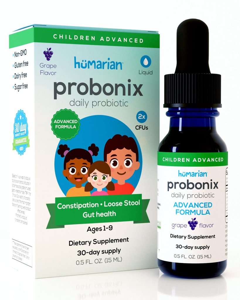 Humarian Advanced Probonix for Kids 30 lbs & Up - High Bioavailability Liquid Probiotics - Superior 8-Strain Probiotic Drops to Fortify Gut Health, Immunity & More - 30-Day Supply, Tasty Grape Flavor
