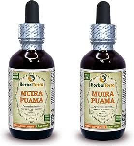 Muira Puama (Ptychopetalum Olacoides) Tintura, Extracto líquido orgánico (Marca: HerbalTerra, Proudly Made in USA) 2x2 fl.oz (2x60 ml)
