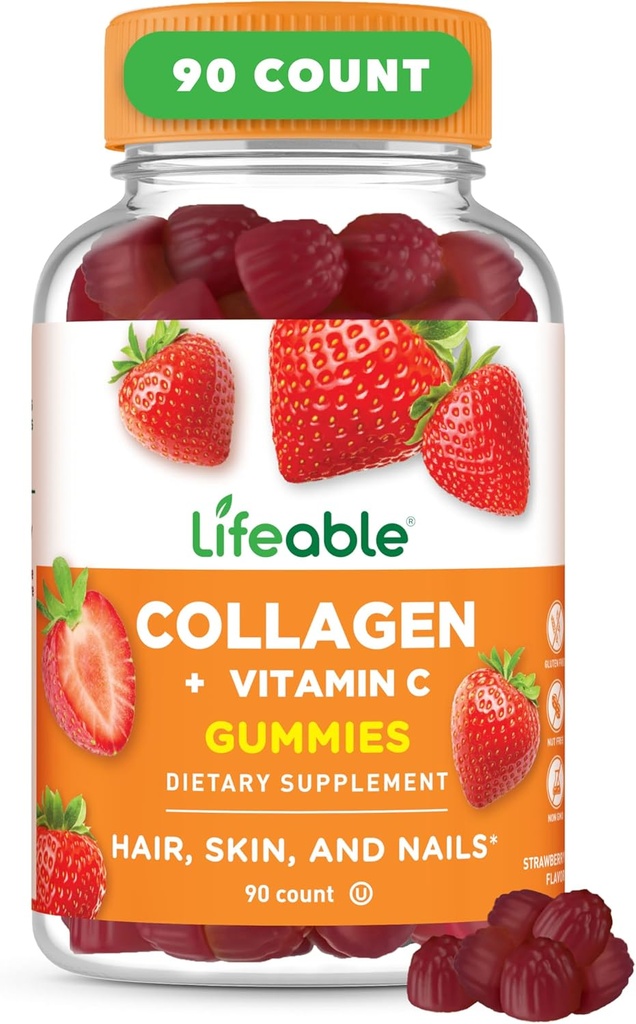 Peptides de colágeno Lifeable Gummies ← 100mg with Vitamin C TENIDO Grandes suplementos colágeno de esquí y uñas vegetarianos Gummies ← Gummies de colágeno para adultos, hombres, mujeres que viven 90 Gummies